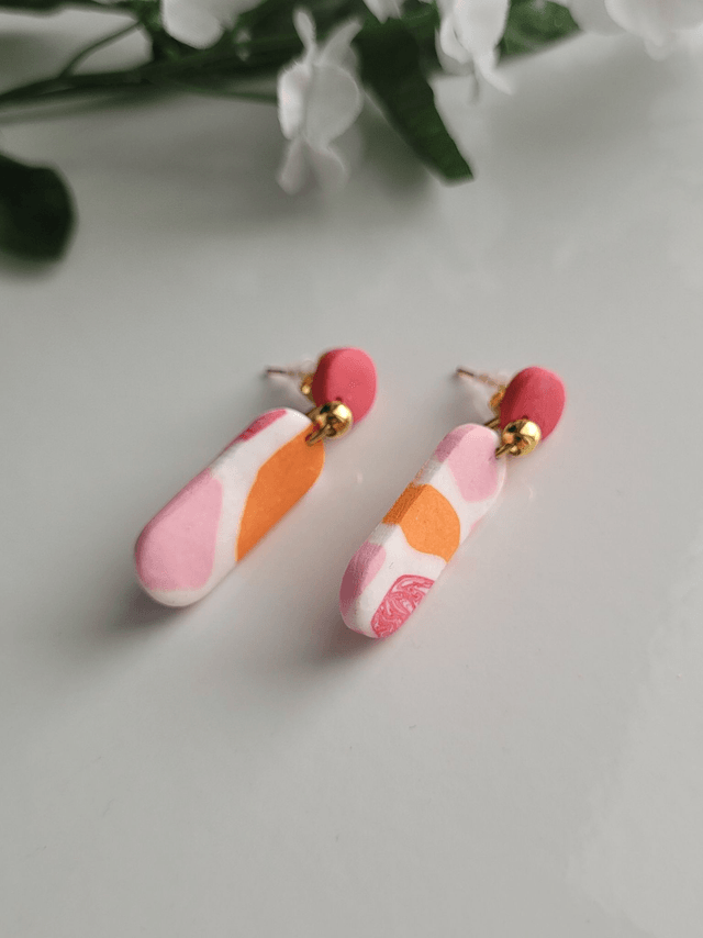 Post earrings - "dotted i" design with pink summer vibe