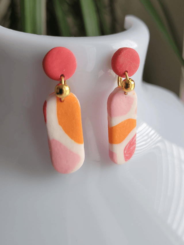 Post earrings - "dotted i" design with pink summer vibe