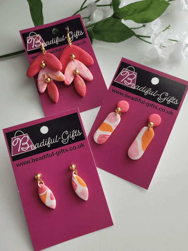Post earrings - oval shaped with pink summer vibe