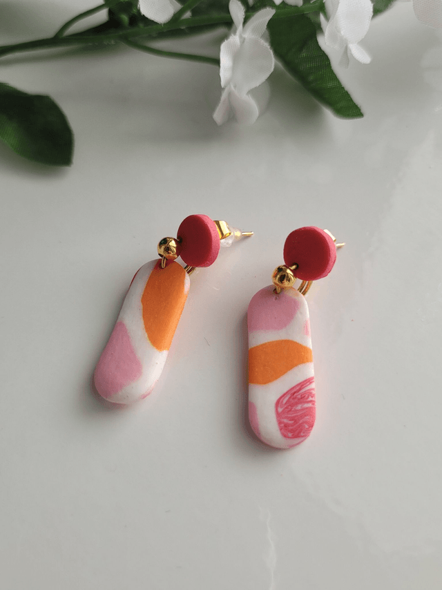 Post earrings - "dotted i" design with pink summer vibe
