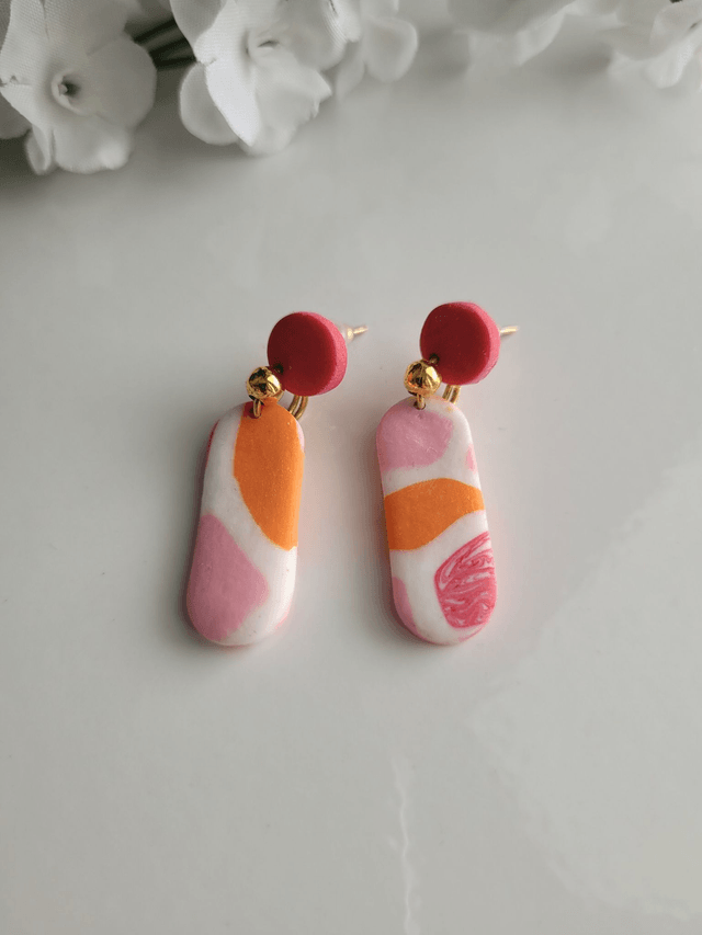 Post earrings - "dotted i" design with pink summer vibe