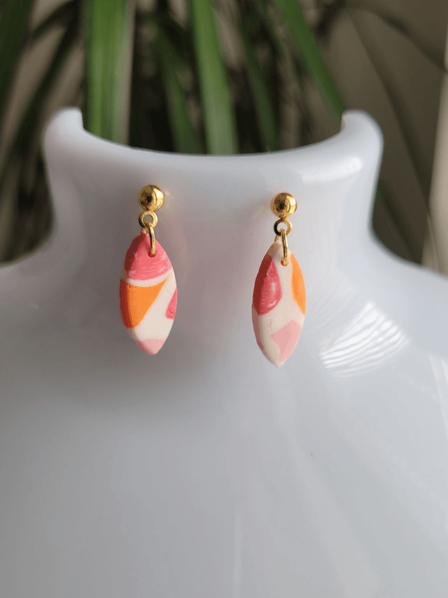 Post earrings - oval shaped with pink summer vibe