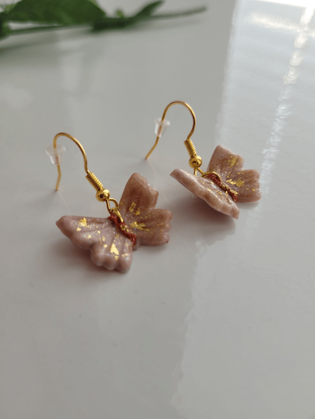 Drop earrings - Pink and gold butterflies