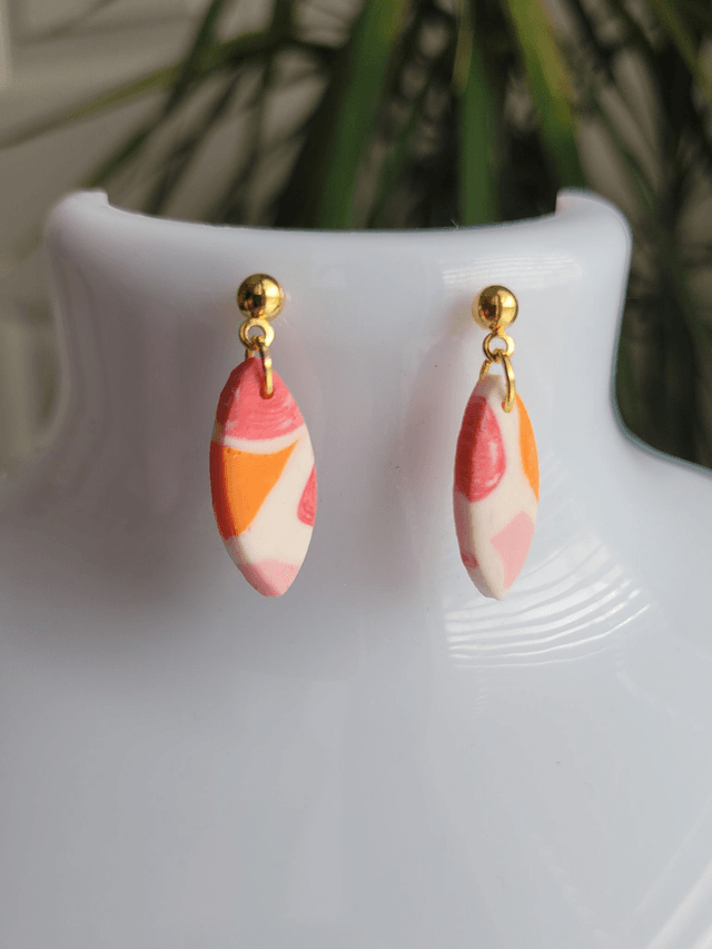 Post earrings - oval shaped with pink summer vibe