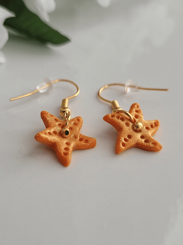 Drop earrings: Orange star fish 